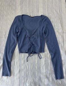 Blue Long Sleeve Crop Top