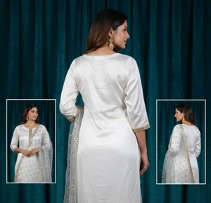 Elegant White Kurta Set (very ligh weight 😍)(neve