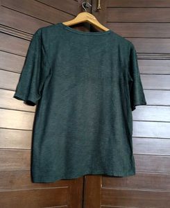 Women Green Graphic Print Cotton Mix Casual Tshirt