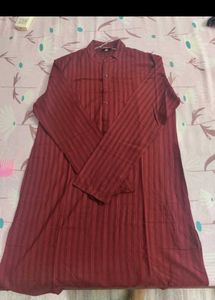 Manyawar Branded Red Striped Kurta Shirt
