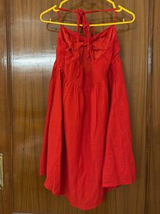 Red Babydoll Mini Dress - Sweetheart Neck