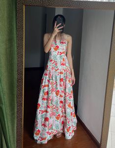 Fit &amp; Flare Tropical Beach Printed Maxi Dress