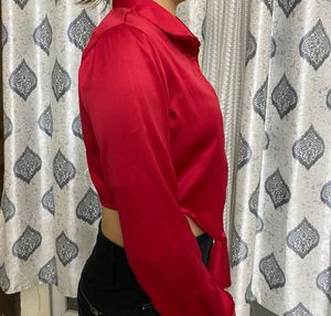 Button Down Satin Crop shirt
