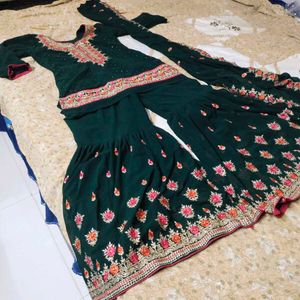 Green work Embroidered gharara set
