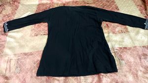 Elegant Black Cotton Kurti With White Floral