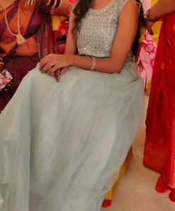 Sea Green Sequins and Thread Embroidered long gown