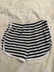 Black &amp; White Striped Cotton Lounge Shorts