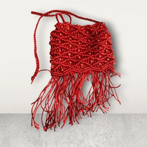 Red Macrame Sling Bag