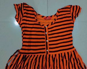 Striped Orange Casual Dress
