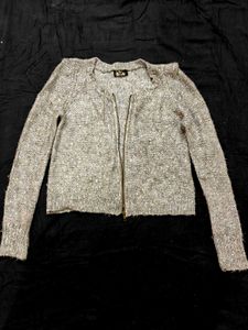 Shimmery Silver Front Open Sweater