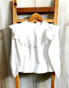 Embroidery Work White Cotton Top Size-36
