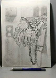 Pencil Art - Tattooed Hands