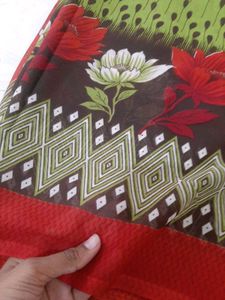 74)New Red Printed Beautiful Saree