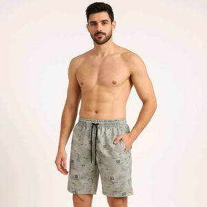 🩳 Men&#39;s Printed Lounge Shorts – Light Grey Tech P