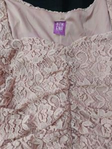 Pink Lace Ruched Bodycon Dress