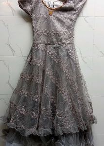 Elegant Grey Ethnic Gown with adjustable belt