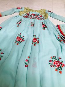 Kids Jacket Green Floral Embroidery Gown Like New