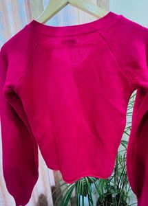 Puffed Sleeves Pink Crop Pullover