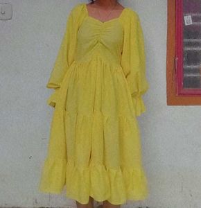 Casual Wear Frock With Long Puff Sleeve
