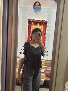 Black Ruffled Pull Up String Crop Top