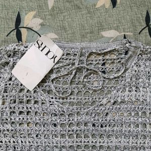 Silver Knit Open Weave Top Combo 2 Piece