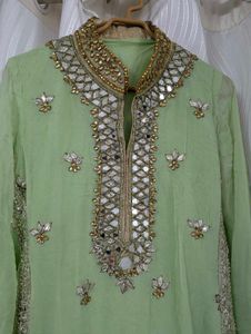 Mint Green Gota And Mirror Work Suit