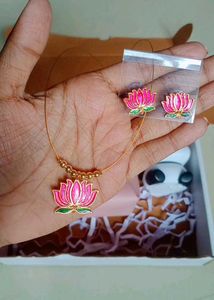 Lotus Pendant Necklace and Earring Set