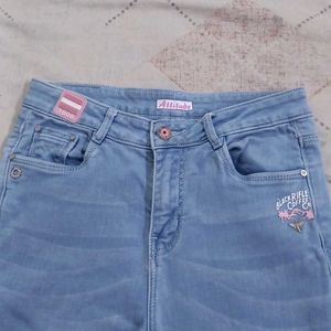 Cute Light Blue Straight Fit Denim Jeans Bow ✨