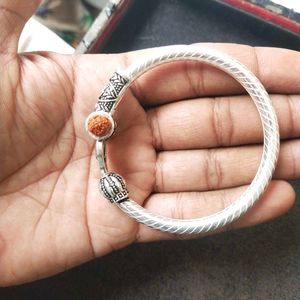 Pure Silver Oxidised Trishul Rudraksha Open Kada