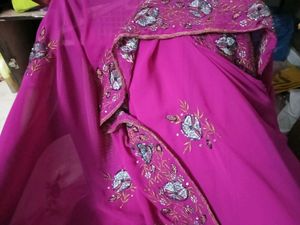 Used Embroidered Chiffon Magenta Color Saree