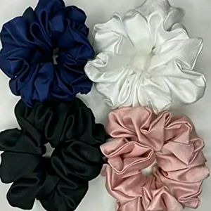 "Pure Silk Scrunchies – Soft, Stylish 4 pcs