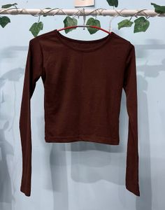Classic Brown Long Sleeve Crop Top