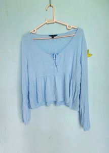 Light Blue Tie-Front Top