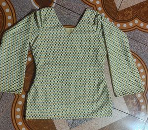 Printed Cotton Short Kurti With Bell Bottom Sleeve