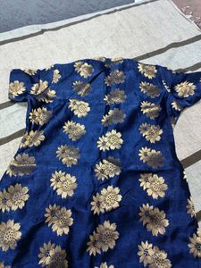 Dark Blue Foil Print Kurta