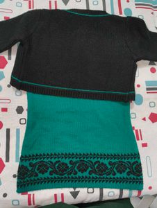 Girls&#39; Green Knit Dress &amp; Shrug