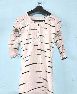 Cream White (Green Striped) Kurti