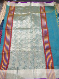 Teal Saree with Leaf Print