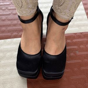 Black Platform Heels with Ankle Strap
