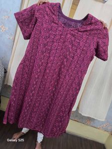 Wine Chickenkari Embroidered Kurta