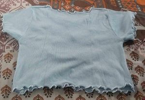 Cute Light Blue Crop Korean Top