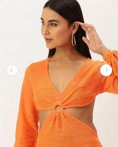 Orange Self-design A-line Dress For Women