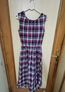 Pink Plaid Midi Dress With Attached Liner