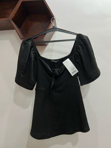 Black Tie-Front Top