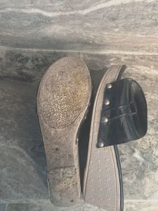 Black Wedge Heel Bow Sandals