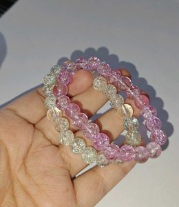 Pink & Clear Crackle Bead Bracelets