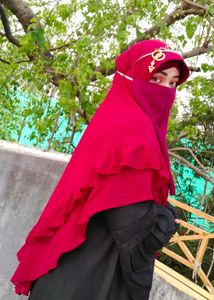 Elegant Red Niqab with Nose Pice