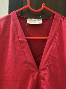Red V-Neck Midi Dress