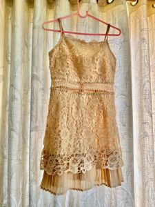 Pretty Beige Lace Mini Dress