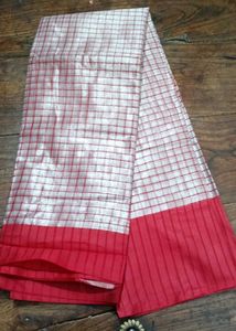 Red &amp; White Checkered Saree